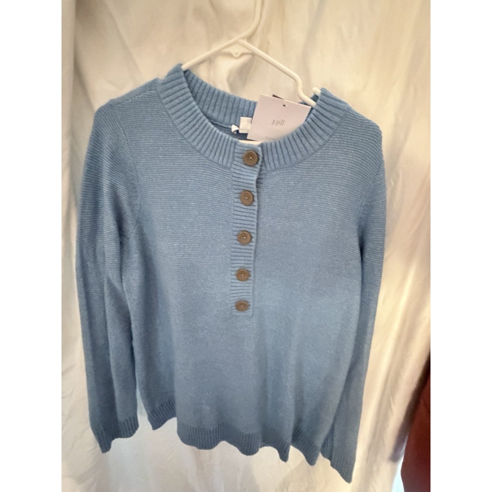 J Jill Blue Net Henley Sweater Button Plaque Medium NWT